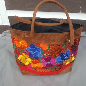 Huipil and Suede Leather Ladies Shoulder Bag